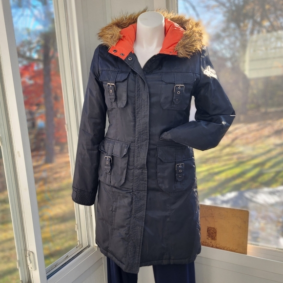 Weather Vane Jackets & Blazers - Weather Vane Black Waterproof Faux Fur Trim Hood Utility Insulated Down Coat